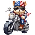 Cute Bulldog American Motorcycle Clipart Illustration AI Generative