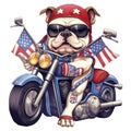 Cute Bulldog American Motorcycle Clipart Illustration AI Generative