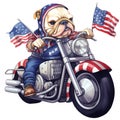 Cute Bulldog American Motorcycle Clipart Illustration AI Generative