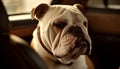 Cute bulldog puppy sitting indoors, looking sad generated by AI Royalty Free Stock Photo