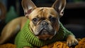 Cute bulldog puppy sitting outdoors, looking at camera with sadness generated by AI Royalty Free Stock Photo