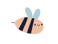 Cute bumblebee flying. Funny smiling bumble bee, baby character in Scandinavian style. Adorable kawaii insect with happy