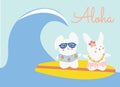 Cute bunnies surfing