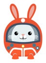 Cute bunny in astronaut suit, cartoon bunny wearing space helmet. Children's space exploration theme, cute animal