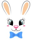 Cute bunny with butterfly tie. Print with rabbit face for t-shirt