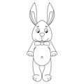 Cute Bunny with a butterfly, vector illustration, black outline on a white background, for children`s coloring Royalty Free Stock Photo