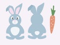 Cute bunny with carrots. Vector illustration of an animal. for children`s holidays or drawing training. Royalty Free Stock Photo