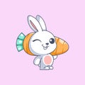 Cute bunny carrying carrots cartoon