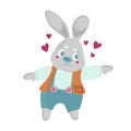 Cute Bunny. cartoon hand drawn vector illustration. Can be used for baby t-shirt print, fashion print design, kids wear Royalty Free Stock Photo