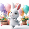 Cute Bunny with Colorful Balloons White Background Clipart illustration Design 3 Royalty Free Stock Photo