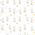 Cute bunny couple romantic vector seamless pattern.