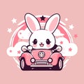 A cute bunny driving a car with a star on the top. Royalty Free Stock Photo