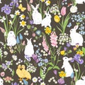 Cute bunny and Duckling in Spring Bloomy