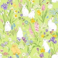 Cute bunny and Duckling in Spring Bloomy