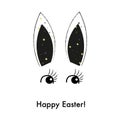 Cute bunny ears and eyes with stars. Happy Easter greeting card spring time