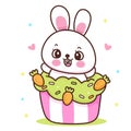 Cute bunny easter in carrot cake. Series: Kawaii animals rabbit egg hunting (Character cartoon). Royalty Free Stock Photo