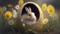 Cute Bunny with Easter. Flower Background.