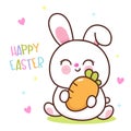 Cute bunny easter holding carrot. Series: Kawaii animals rabbit egg hunting (Character cartoon). Royalty Free Stock Photo