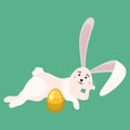 Cute Bunny Easter holding egg. Cartoon funny Easter Rabbit, illustration Royalty Free Stock Photo