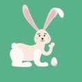 Cute Bunny Easter holding egg. Cartoon funny Easter Rabbit, illustration Royalty Free Stock Photo