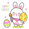 Cute bunny easter painting eggs. Series: Kawaii animals rabbit egg hunting (Character cartoon).