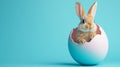 Cute bunny emerging from a cracked egg set against a pastel blue background. Easter celebration and springtime joy Royalty Free Stock Photo