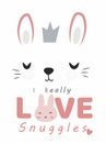 cute bunny face with love t shirt print- vector art Royalty Free Stock Photo
