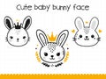 Cute bunny face in simple doodle style set. Vector illustration. Royalty Free Stock Photo