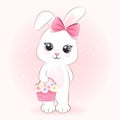 Cute Bunny and flowers basket cartoon animal illustration