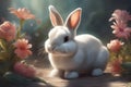 a cute bunny with flowers in front paws shadows in paradise digital illustration 8k photorealistic 95207164