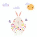 Cute bunny with flowers Royalty Free Stock Photo