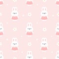 Cute bunny and flowers seamless pattern background