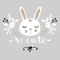 Cute bunny. Funny illustration. Lovely rabbit with golden glitter.