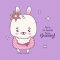 Cute bunny girl ballerina. Funny kawaii animal character. Vector illustration. Kids collection. Royalty Free Stock Photo