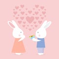 Cute bunny gives flowers, love card
