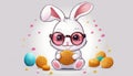 A cute bunny with glasses and a cookie