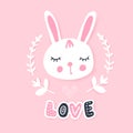 Cute bunny greeting card. Funny illustration. Lovely rabbit.