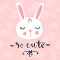 Cute bunny greeting card. Funny illustration. Lovely rabbit.