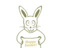 Cute Bunny with Happy Easter Text Banner Drawing Royalty Free Stock Photo
