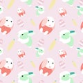 cute bunny happy seamless pattern repeat in pink pastel color background comprises easter egg with love heart, carrot. Royalty Free Stock Photo