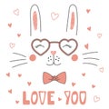 Cute bunny in heart shaped glasses Royalty Free Stock Photo
