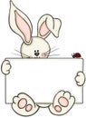 Cute bunny holding blank label with little ladybug Royalty Free Stock Photo
