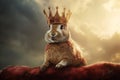 Cute bunny holding a golden crown. Generate ai