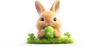 Cute bunny holding a green Easter egg in a field of clover Royalty Free Stock Photo
