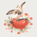Cute bunny illustration. Spring bunnies greeting card. Little animals