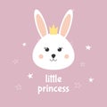 Cute bunny little princess. Rabbit girl with crown. Design for baby, kids poster, card, invitaton, print. Royalty Free Stock Photo