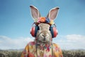 cute bunny music lover with headphones 0