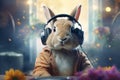 cute bunny music lover with headphones 3