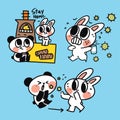 Cute Bunny And Panda Safe From Corona Campaign Vector Illustration