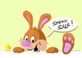 Cute Bunny Peeking Out from White Design with Spring Sale Bubble - Vector Illustration